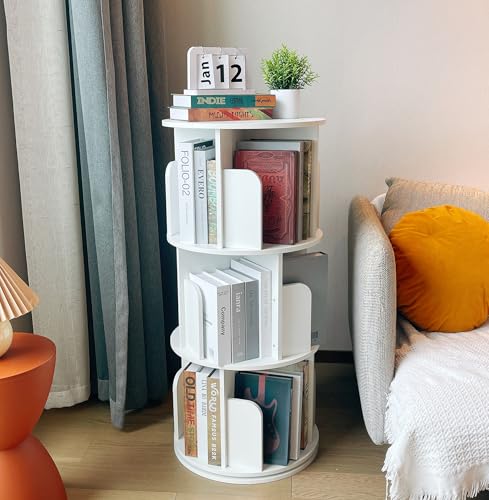 Heehee Libreria girevole a 360 display a pavimento, per bambini e adulti, organizzatore multifunzione (3 piani - bianco)