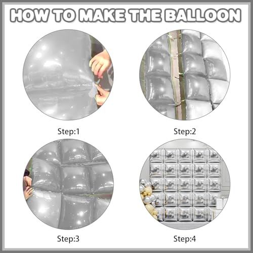 Image of Metallic Silver Double Sided Square Foil Balloons Wall,19 Inches Chrome Foil Balloons Tunnel Arch Kit for Bachelorette,2026 New Year,anniversary,Graduation,Wedding,Birthday Party Background Decoration