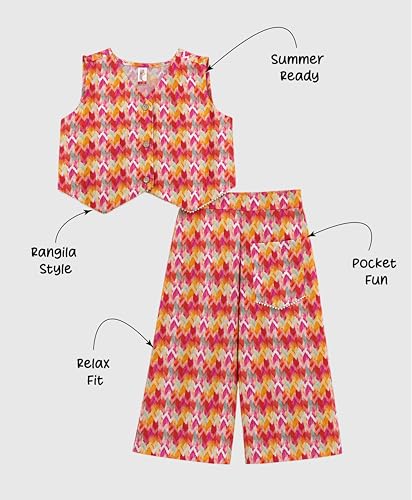 Image of The Magic Wand Woven Digital Printed Co-ord Set For Kids Girls, Sleeveless Top With Palazzo Pant Two-Piece Western Stylish Clothing Set For Festivals
