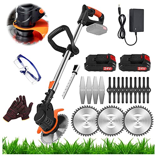 Coupe Bordure sans Fil Débroussailleuse Electrique,Coupe-Bordures à Batterie à Batterie Multifonction avec 3 Types de Lames,Manche Télescopique pour Coupe de Gazon et de Buissons Cover