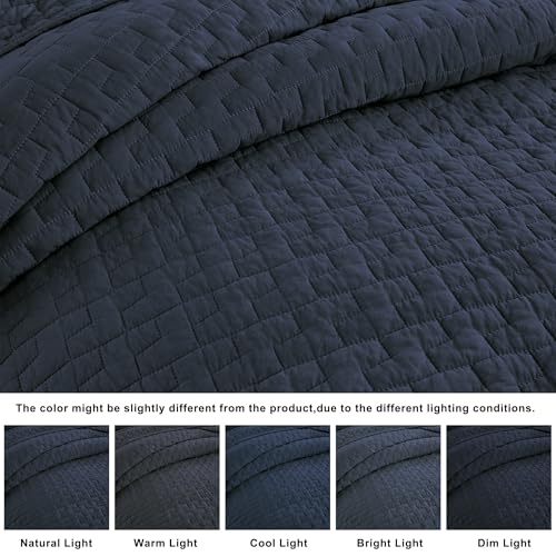 palassio Navy Blue 100% Cotton Quilt Queen Size Bedding Sets with 2 Pillow Shams, Textured Lightweight Soft Bedspread Shabby Chic Coverlet, Quilted Comforter Bed Cover for All Season, 3 Pieces — view 6
