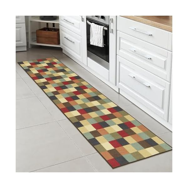 Ottomanson ottohome collection non slip rubberback checkered design 2×7 indoor runner rug 110 x 7 multicolor  urban country home decor