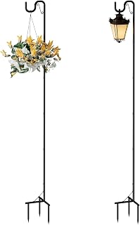 Shepards Hooks for Outdoor 2 Pack Bird Feeder Pole 92 Inch Tall Adjustable Heavy Duty Garden Plant Stake with 3 Base Prongs for Hanging Plant Baskets, Solar Lights, Wedding Decor, Lanterns, Black