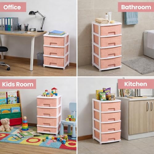 Image of Plastic Modular Drawer Storage Chest Of Drawers Organizer Storage Box, Large Stomo Racks For Multipurpose Anti-slip Shoes Organizers (Pink, 4 Layer)