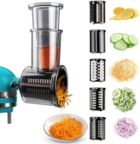 Stainless Steel Slicer Shredder Attachments for KitchenAid Stand Mixers, Vegetable Shredder, Cheese Grater, Salad Maker, Food Slicers Chopper Grinding Powder Accessories with Detachable 5 Blades - Thumbnail 5