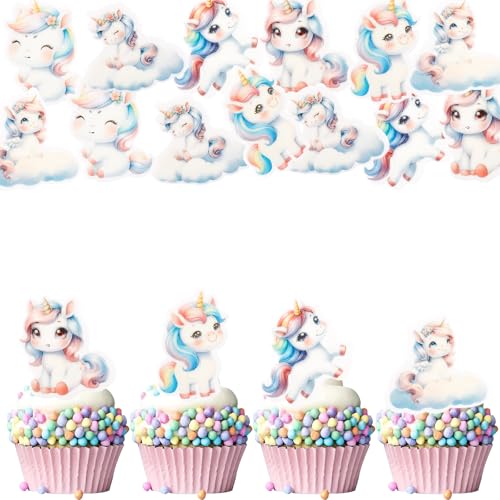 ENLACE Einhorn Muffin Deko, 48 Stück Esspapier Einhorn Tortendeko Mädchen, Essbare Tortendeko Geburâ€¦ – Miniatur