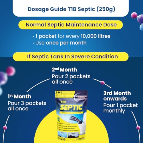 Image of T1B Septic Tank Cleaning Powder - 100X Powerful Formula Microbes & Enzymes, Odour Removal, Prevents Blockages & Clears Drains, Septic Tank Treatment Powder Pack of 6 (1.5 Kg)