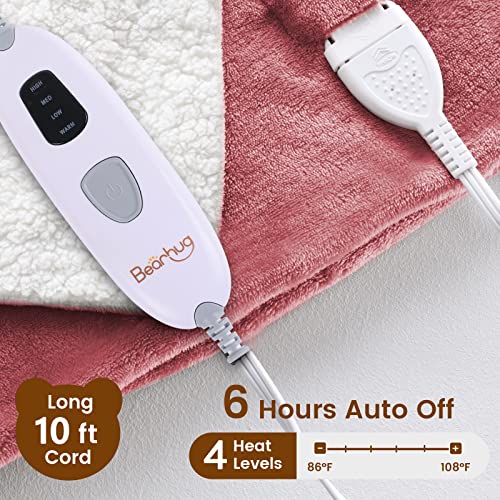 Bearhug Electric Throw Blanket 50" X 60", Reversible Velvet & Sherpa Heated Throw, 5-Year Warranty, 6 Heating Levels & 4H Auto Off, Over-Heat Protect, Etl Certification, Machine Washable #TOP2