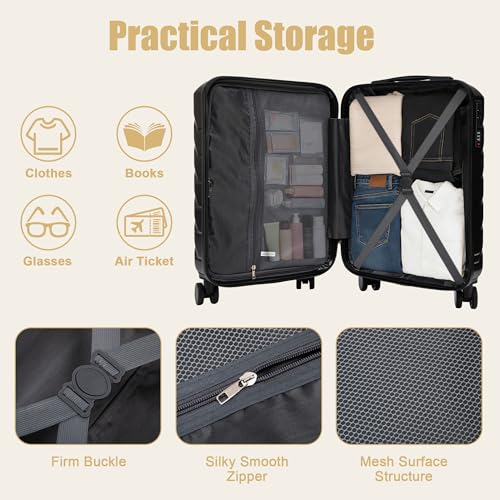 Image of 20 Inch ABS Hard Shell Travel Checked Luggage With Combination Lock, Black