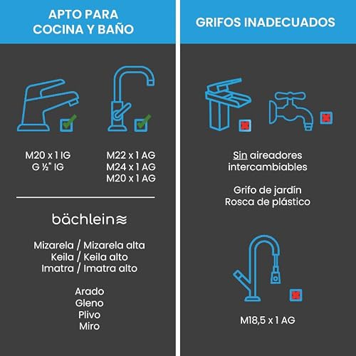 Miniatura 6 de Bächlein Accesorio Universal Para Grifo De Agua En Cromo Con Dos Tipos De Chorro - Aireador Giratorio Para Grifos De Cocina