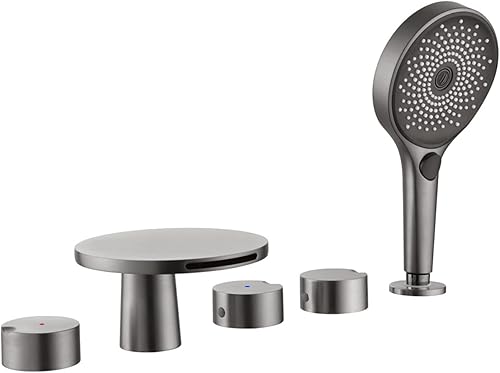 Miniatura 7 de Ksunun Grifo de bañera de cascada con ducha de mano, grifo de bañera de tres manijas, moderno juego de grifo de ducha de latón, grifo de llenado de