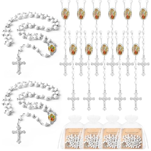 12/20/30 PCS 14 inch Lady of Guadalupe Bead Rosaries Wooden Rosary with Crucifix Necklace, Favors Catholic Gift Rosaries with Organza Bag for Baptism, for Men Women