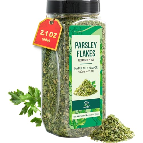 Soeos Parsley Flakes, 2.1 oz (60g), Dried Parsley Leaves, Fresh Flavor and Aroma, Perfect for Seasoning, Garnishing, and Cooking