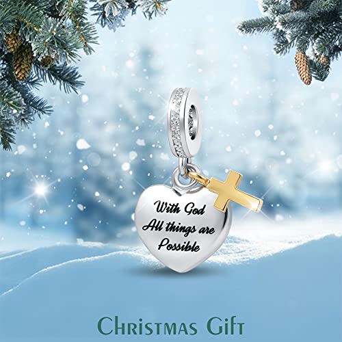Heart Religions Cross Charm with God All Things are Possible Christian Bible Verse Bead Fits Pandora Bracelets2