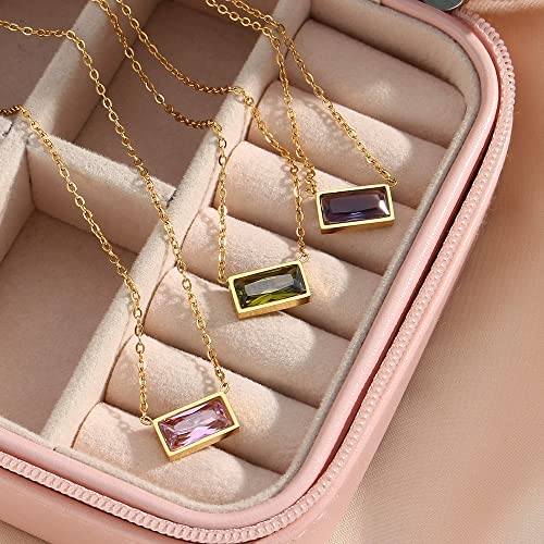 Hwgen&Dowely H.d.l 18K Cubic Zirconia Necklace (16''), Exquisite Multi-Faceted Cuts,Hypoallergenic, Rectangle Pendant Fashion Preppy Jewelry, Necklace For Women Girls (Purple) #TOP5
