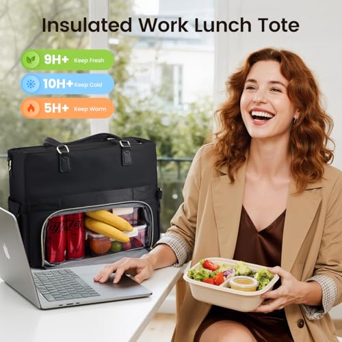 LOVEVOOK Insulated Lunch Tote Bag for Women, Work Bag for Women with Cup Holder, Large Capacity Teacher Bag with Laptop Compartment, Water Resistant Nurse Tote for Travel, College, 15.6 Inch Black by LOVEVOOK - Image 2