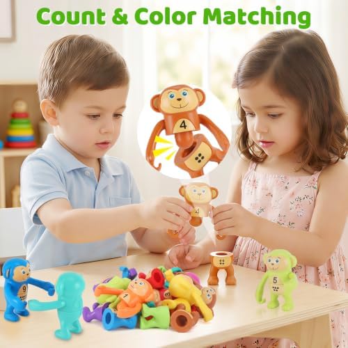 LAEBUILD Monkey Toys for Toddlers, 10Pcs Stacking Hanging Monkey Toy - 2