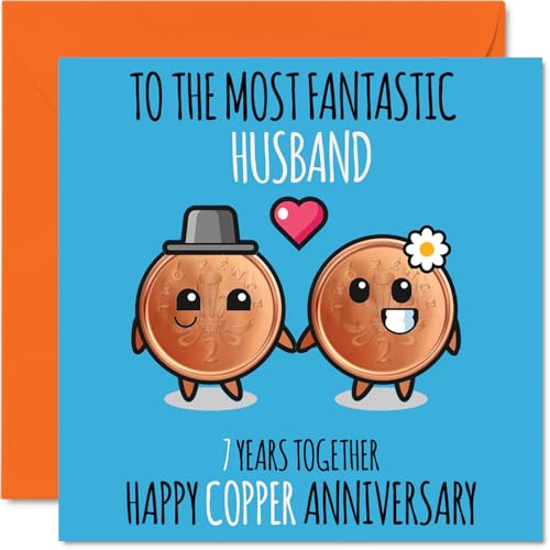 Cute Copper Anniversary Card for Husband - 7 Years Together - Happy 7th Wedding Anniversary Cards for Husband from Wife, 145mm Greeting Cards Anniversaries