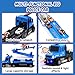 TALGIC Big Transporter Truck Blue Toy Cars for Toddlers 3-5 with 55-Inch Ejection Race Track, Deform Catapulting and Shooting Folding Storage Car Carrier with 6 Race Cars for Kids Ages 3-5, 4-8