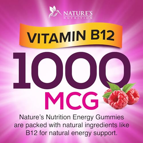 Energy Gummies Vitamin B12, Green Tea & Natural Caffeine Support, Extra Strength 1000 mcg Daily Energy Vitamins, Delicious Berry Flavor Gummy Chewable Supplement for Runners Women & Men - 60 Count - Image 6