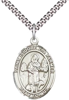 Saint Isidore the Farmer Medal Necklace– Men's Sterling Silver Pendant on 24” Light Chain and Gift Box – Catholic Patron Saint of Agricultural Workers, Catholic Religious Necklace - Made in USA