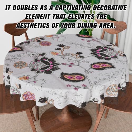 Image of Kuber Industries Round Table Cover | PVC 4 Seater Table Cloth for Round Tables | 3D Gulab Kitchen Dining Tablecloth | 60 Inch | Black