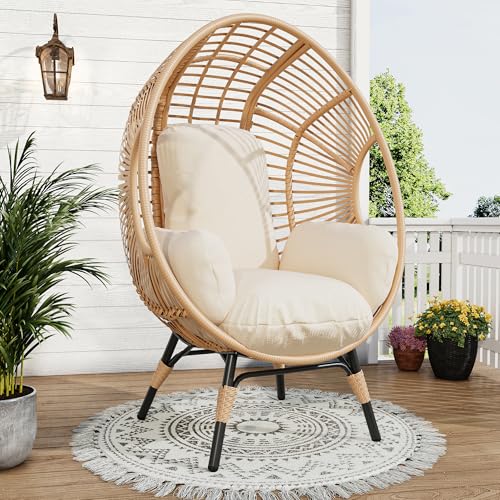 Oversized Wicker Egg Chair Outdoor Indoor,Patio Lounge Chair with...