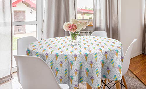 ABAKUHAUS - ABAKUHAUS EIS Runde Tischdecke, Sommer Milchdessert, Kreis Tischdecke Abdeckung für Esszimmer Küche Dekoration, 150 cm, Mehrfarbig
