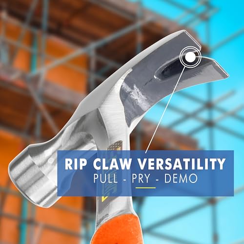 Image of ESTWING Curved Claw Hammer - 20 oz USA Made Curved Claw Hammer with Forged Steel Construction & Hi-Vis Orange Shock Reduction Grip - EO-20C