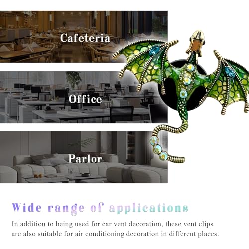 Image of 2PCS Bling Wyvern Car Air Freshener Vent Clips, Alloy Enamel Dragon Auto Outlet Clips with Fragrance Tablets, Refillable Cute Flying Dragon Crystal Vent Clip Aroma Diffuser (Green)