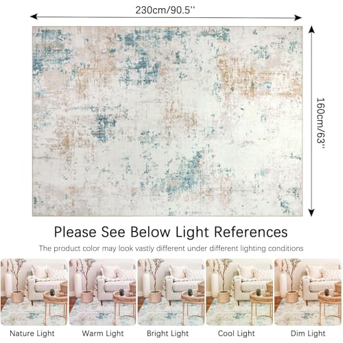 Homcomodar Extra Large Rugs for Living Room 160x230cm Beige Washable Carpet Rugs with Rubber Backing Non Slip Kids Carpet for Bedroom Playroom Nursery Dining Room - Image 3