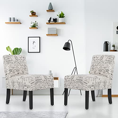 Dkelincs Accent Chairs Set Of 2, Living Room Chair Modern Armless Dining Chair Upholstered Occasional Chair With Thick Sponge Cushion And Solid Wood Legs, For Living Room, Bedroom, White #TOP4