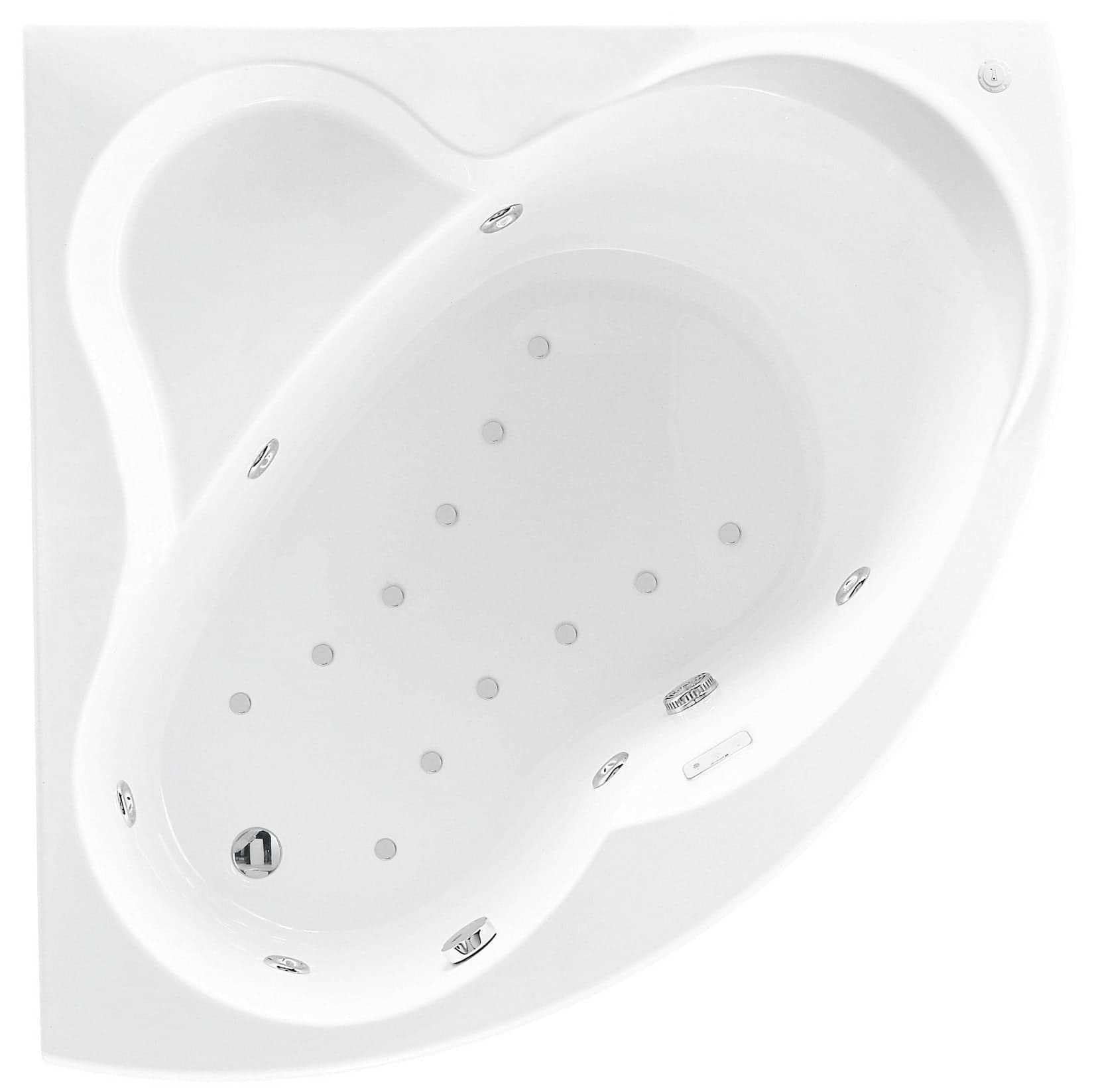 Wanna z hydromasażem kąt zakrzywiony kąt Novellini Un Hydro Plus 135 x 135 x H55 cm 190 litrów Kolumna symetryczny panel hydro Whirlpool Pilot Dezynfekcja Airpool Rama błyszcząca biała