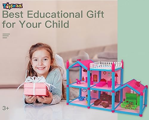 Image of Toyshine DIY Doll House Creative Edition with Accessories Included Playset (Multicolour, 108 Pieces )