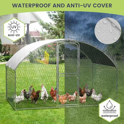 GarveeLife Large Metal Chicken Coop, Walk-in Poultry Cage with Waterproof and Anti-UV Cover for Outdoor Backyard Farm Use, 9.8 ft L x 6.5 ft W x 6.5 ft H by GarveeLife - Image 6