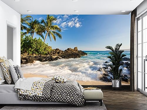 Papier peint paysage naturel de plage et cocotier intissé pour mur de chambre