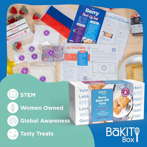 BāKIT Box Berry Blast-Off Tarts Baking Kit, STEM Rocket Activity + DIY Jam Pastries, Printed Recipe & Activity Guides, Great Gift for Boys & Girls