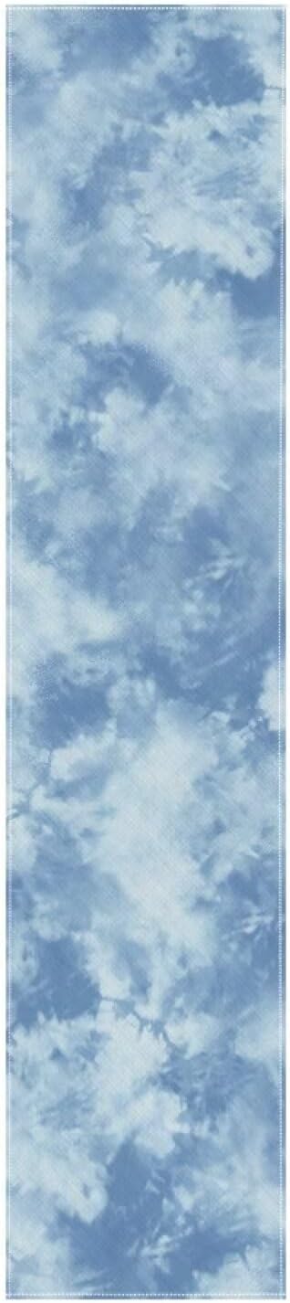 Blue Tie Dye Print Table Runner for Home Decor Seasonal Spring Table Runner Washable Table Decoration for Wedding Bridal Shower Birthday Party Table Decor, 13x60 Inch image 2