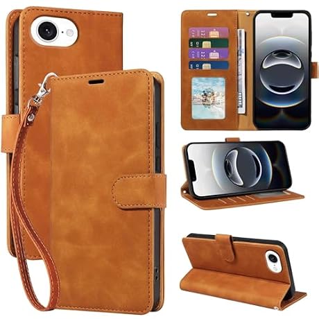 JHWVVTF for iPhone 16e Case Wallet, RFID Blocking 4 Card Slots (Brown)