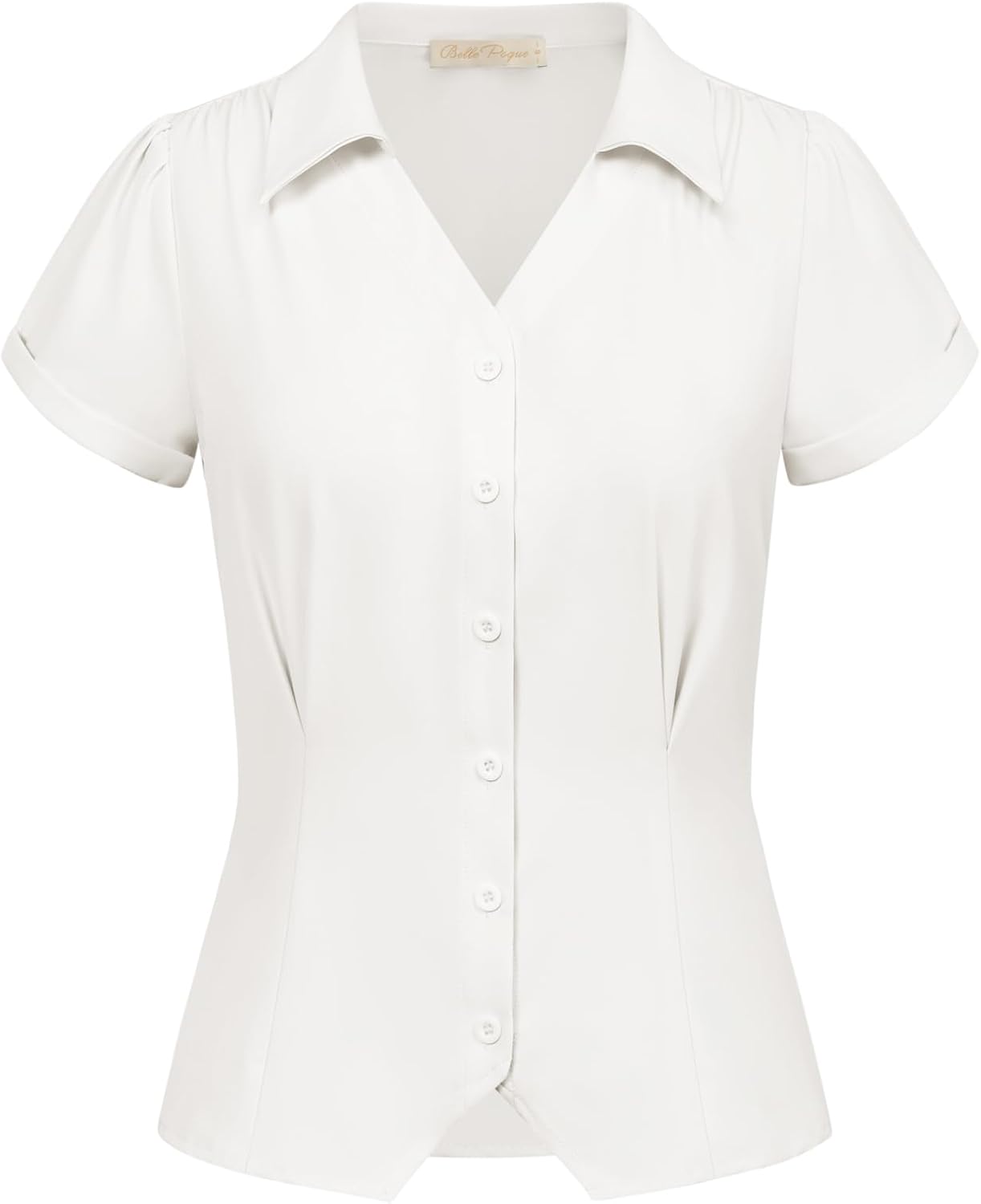 Belle Poque Women Short Sleeve Button Down Shirts Vintage Shirts Business Casual Dressy Blouse Tops