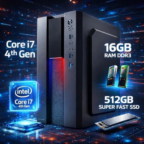 Image of Computer Desktop PC (Core i7-4th Gen 4790 | 16 GB RAM | 512 GB 10X Fast SSD | HDMI | VGA | Ethernet | WiFi & Bluetooth | HD Graphics 4600 | USB 3.0 | Win 11 | Office 19 ) Basic Software Installed