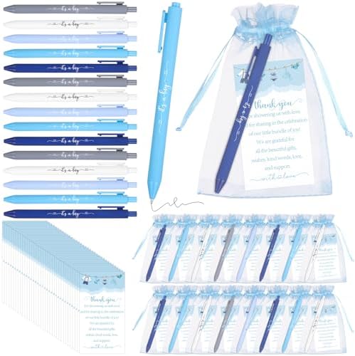 50 Set Baby Shower Favors for Guests It's a Boy Ballpoint Pens Thank You Gift Cards Organza Bags Baby Shower Gifts for Office School Student Writing Gender Reveal Party Favors Birthday Game Prizes