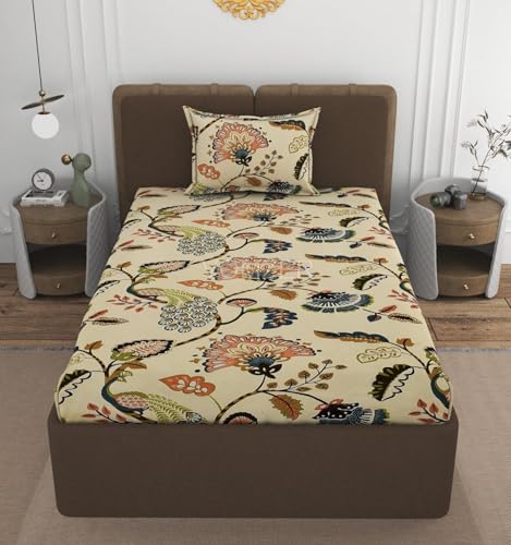 Image of VOMZER Premium 320 TC Fitted Bed Sheet with Full Elastic - Deep Pocket Design - Wrinkle Resistant Fitted Bedsheet 36x72 Single Beige Anokhi