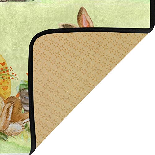 Easter Bunny Eggs Farmhouse Kitchen Rugs Spring Rabbits Flowers Grass Kitchen Mat Bath Rug Floor Door Mats Non Slip Doormat Soft Runner Carpet Home Decor 39 X 20 Inch #TOP5