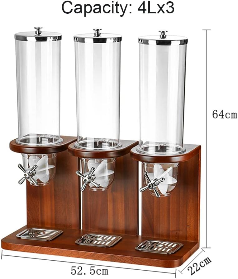 Dry Food Cereal Dispenser, Airtight Kitchen Storage with Wood Base(per can 4L), Can Hold Nuts, legumes, Candy, Snacks, for Home Office Hotel Commercial Bar (Color : Brown, Size : 12L)