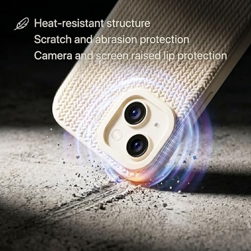 Image of amazon basics Luxury 3D Knitted Texture Soft Silicone Back Cover for iPhone 14 | Slim Fit Shockproof Case with Camera Protection & Non-Slip Grip - Cream