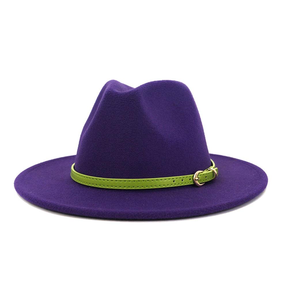 LLPBUA-CZAPKA Nowa Wiosna Lato Jesień Zima Elegancki Kapelusz Fedora Płaski Top Szeroki Rondo Fedora Bawełniany Damski Filcowy Turban Kapelusz Pas Młodzieżowy (Kolor: Magenta, Rozmiar: 59-60cm)