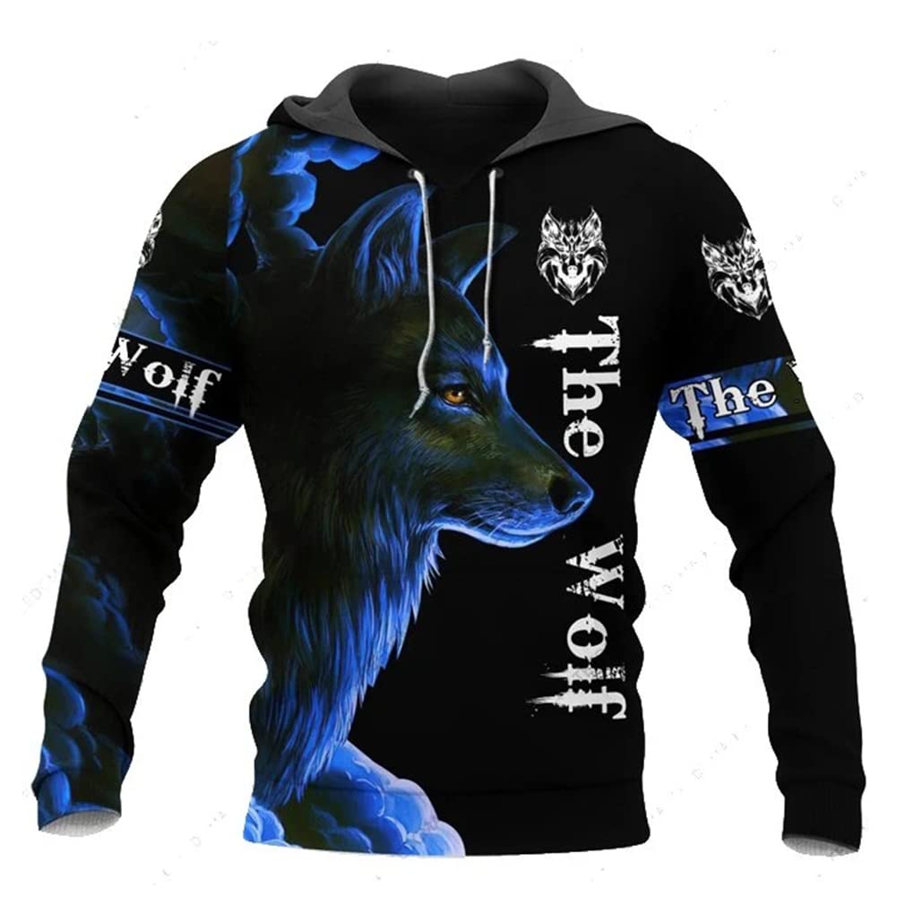 Wsxjj Men's Fenrir Wolf Hoodie 3D Viking Odin Tattoo Hoodie Long Sleeve Sweatshirt, Nordic Casual Pullover Jacket Scandinavian Clothing,,5Xl
