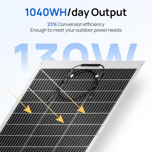 ECO-WORTHY Waterproof Monocrystalline Lightweight Solar Panel 2pcs 130 Watt (260W) Flexible Solar Panels for RV,Curved Surfaces,Roofs,Cabin,Boats