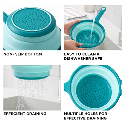 Collapsible Colander With Handle - Durable Kitchen Over The Sink Collapsible Strainer To Drain Pasta, Vegetables And Fruits -Foldable Space Saving Design - By Social Chef (Round Mint) #TOP4